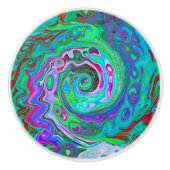 Retro Green, Red und Magenta Abstrakt Groovy Swirl Keramikknauf (Vorderseite)
