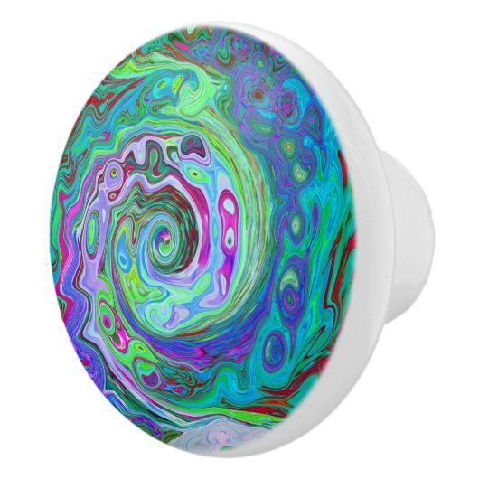 Retro Green, Red und Magenta Abstrakt Groovy Swirl Keramikknauf (Rechts)