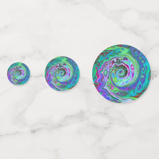 Retro Green, Red und Magenta Abstrakt Groovy Swirl Konfetti (Rückseiten)