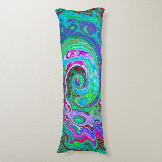 Retro Green, Red und Magenta Abstrakt Groovy Swirl Seitenschläferkissen (Vorderseite Vertikal)