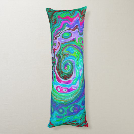 Retro Green, Red und Magenta Abstrakt Groovy Swirl Seitenschläferkissen (Rückseite (Vertikal))