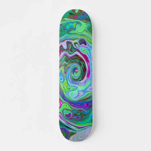 Retro Green, Red und Magenta Abstrakt Groovy Swirl Skateboard (Vorne)