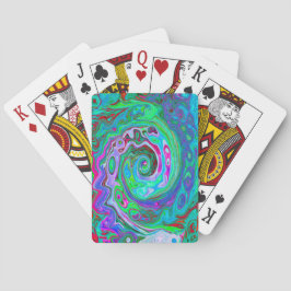 Retro Green, Red und Magenta Abstrakt Groovy Swirl Spielkarten