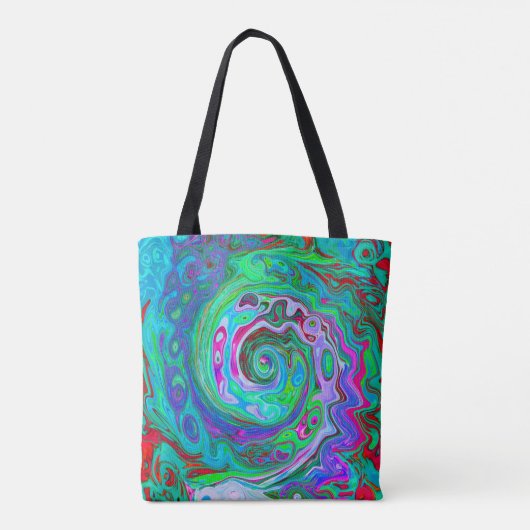Retro Green, Red und Magenta Abstrakt Groovy Swirl Tasche (Rückseite)