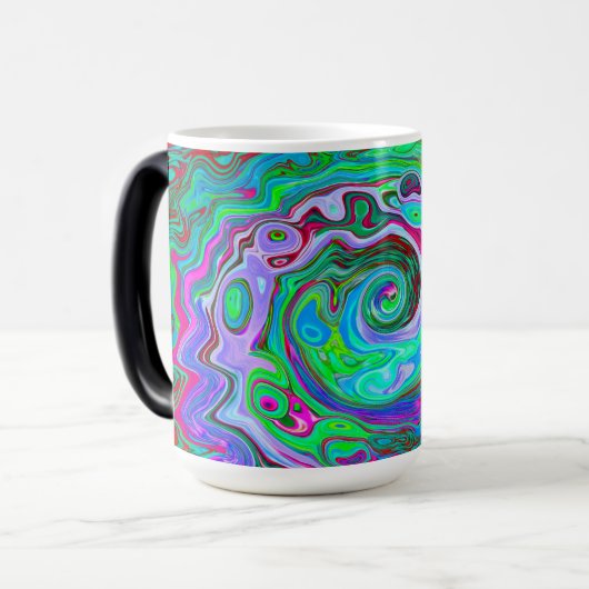 Retro Green, Red und Magenta Abstrakt Groovy Swirl Verwandlungstasse (Vorderseite Links)