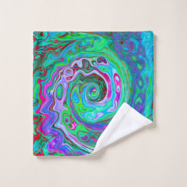 Retro Green, Red und Magenta Abstrakt Groovy Swirl Waschlappen