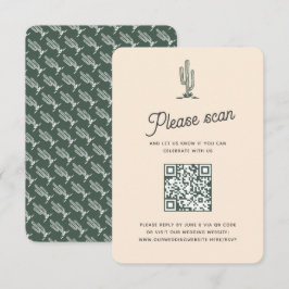 Retro Green Saguaro Cacti Wüste Wedding QR Code RSVP Karte