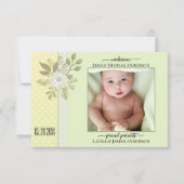 Retro Green Script Baby Foto Geburtsankündigung Dankeskarte (Vorderseite)