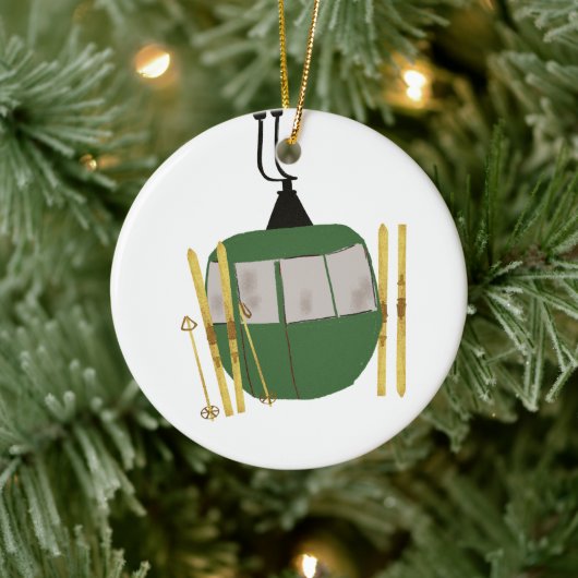 Retro Green Ski Lift - Snowboarden Keramik Ornament (Baum)