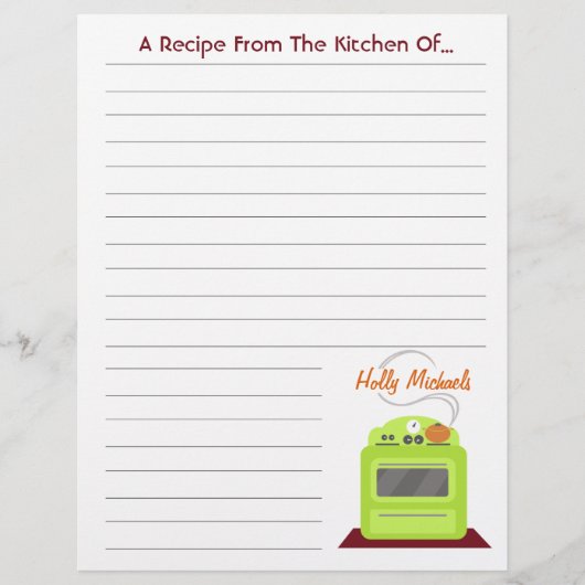 Retro Green Stove Moderne Küche Rezept Papier (Vorderseite)