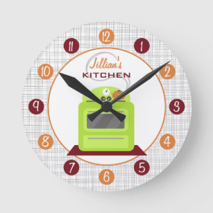 Retro Green Stove Personalized Kitchen Clock Runde Wanduhr