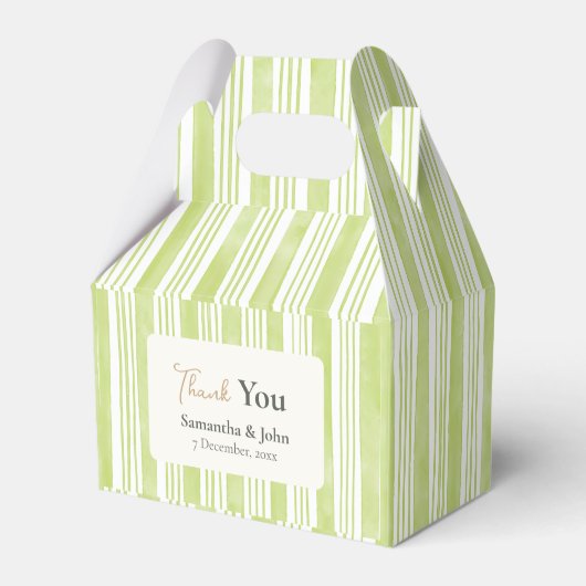 Retro Green Stripes Wedding Thank You Geschenkschachtel (Vorderseite)