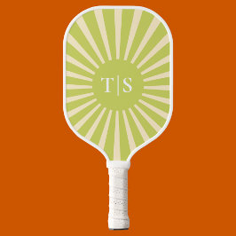 Retro Green Sunburst Monogram Initials Pickleball Schläger
