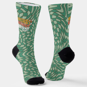 Retro Green Swirl   Merry Papa Christmas Socken