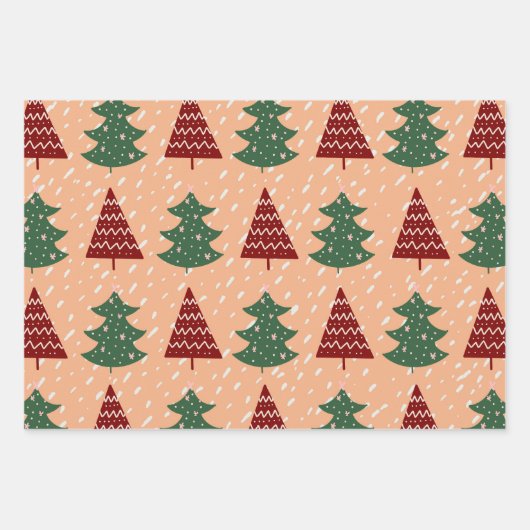 Retro Green Trees Pattern Christmas Holiday Geschenkpapier Set (Vorderseite 2)
