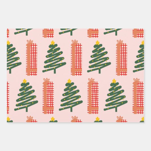 Retro Green Trees Pattern Christmas Holiday Geschenkpapier Set (Vorderseite)