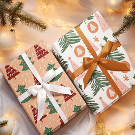 Retro Green Trees Pattern Christmas Holiday Geschenkpapier Set