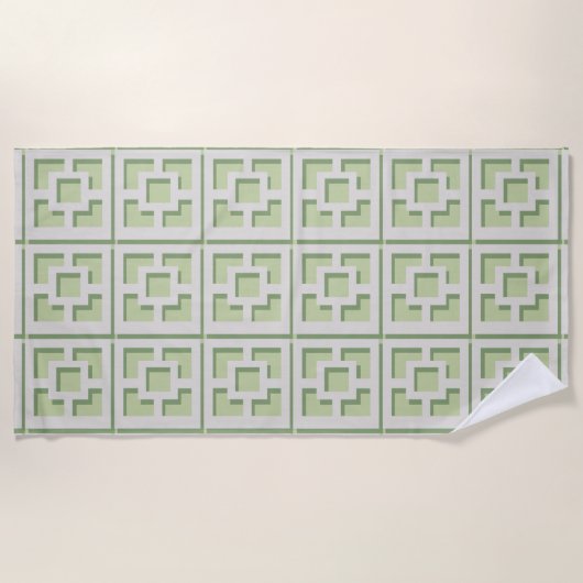 Retro Green Trellis Beach Handtuch (Vorderseite)