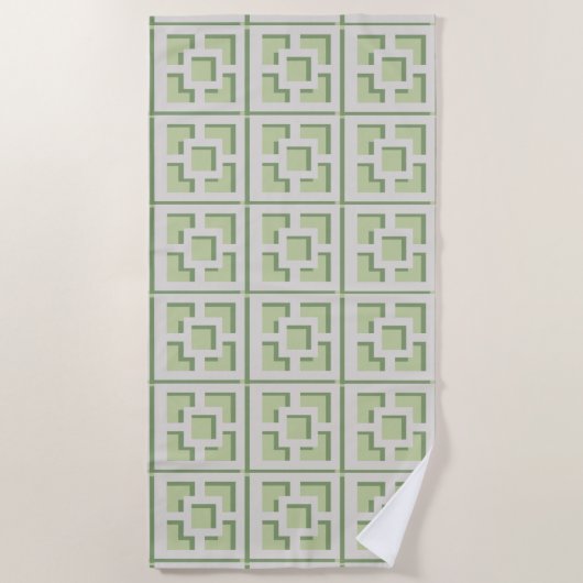 Retro Green Trellis Beach Handtuch (Vorderseite)