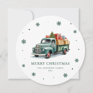 Retro Green Truck Weihnachtskarte für Wasserfarbe Feiertagskarte