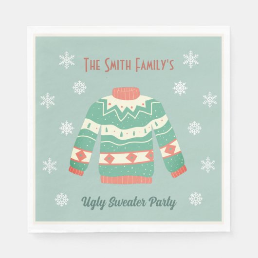 Retro Green Ugge Christmas Sweater Party Snowflake Serviette (Vorderseite)