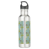 Retro Green und Blue Niedlich Folksfloral Muster Edelstahlflasche (Rückseite)
