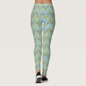 Retro Green und Blue Niedlich Folksfloral Muster Leggings (Rückseite)