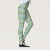 Retro Green und Blue Niedlich Folksfloral Muster Leggings (Rechts)