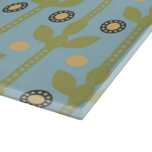 Retro Green und Blue Niedlich Folksfloral Muster Schneidebrett (Ecke)