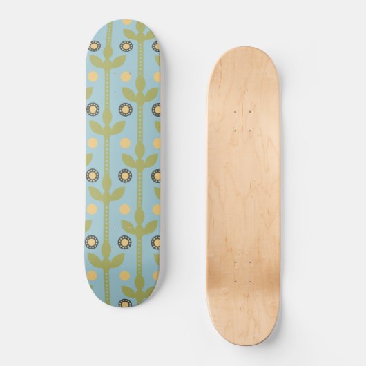 Retro Green und Blue Niedlich Folksfloral Muster Skateboard (Vorderseite)
