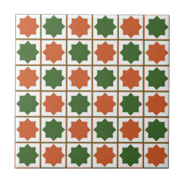 Retro Green und Burnt Orange Islamic Geometric Pat Fliese