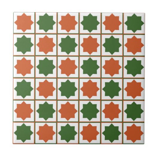 Retro Green und Burnt Orange Islamic Geometric Pat Fliese (Vorderseite)