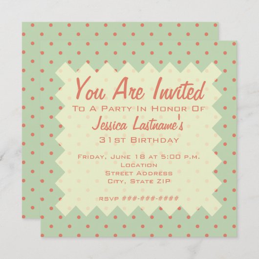 Retro Green und Melon Dot Einladung (Vorne/Hinten)