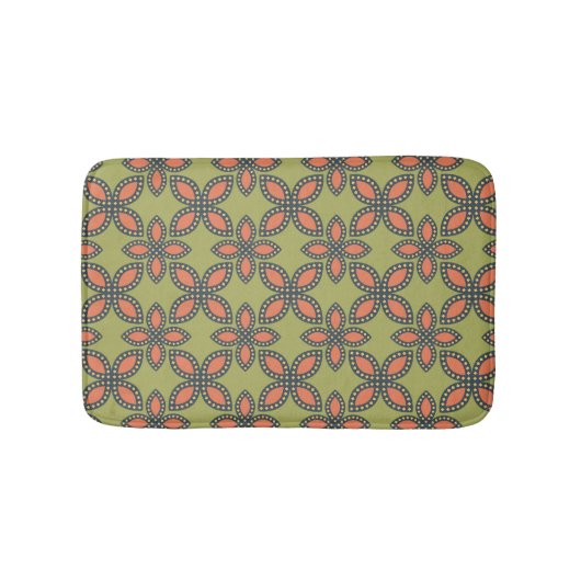 Retro Green und Orange Abstrakt Floral Muster Badematte (Vorderseite)