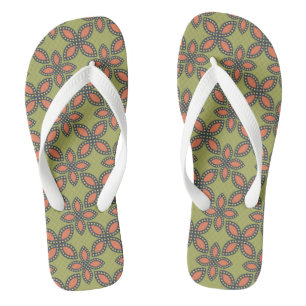 Retro Green und Orange Abstrakt Floral Muster Badesandalen