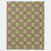 Retro Green und Orange Abstrakt Floral Muster Fleecedecke (Vorderseite)