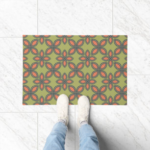 Retro Green und Orange Abstrakt Floral Muster Fußmatte