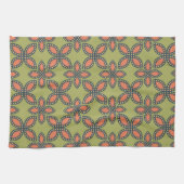 Retro Green und Orange Abstrakt Floral Muster Geschirrtuch (Horizontal)