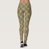 Retro Green und Orange Abstrakt Floral Muster Leggings (Rückseite)