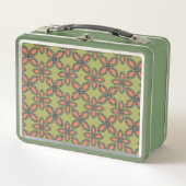 Retro Green und Orange Abstrakt Floral Muster Metall Brotdose (Vorderseite)