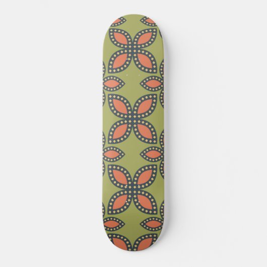 Retro Green und Orange Abstrakt Floral Muster Skateboard (Vorderseite)