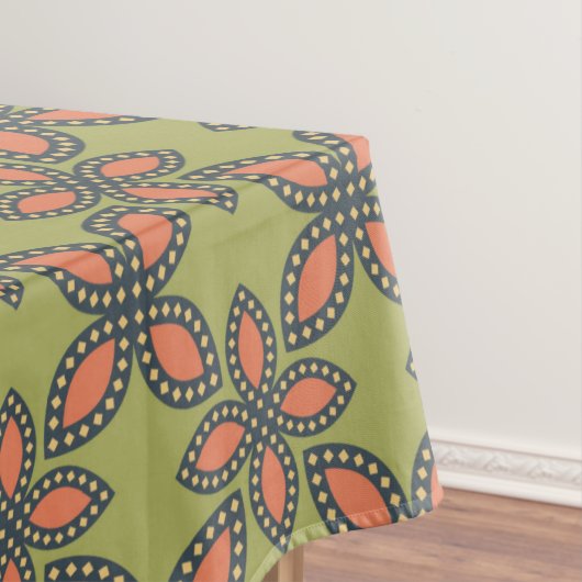Retro Green und Orange Abstrakt Floral Muster Tischdecke (Beispiel)