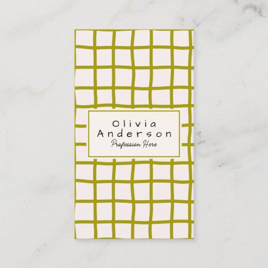 Retro Green Wavy Checkered Trendy Boho Funky Visitenkarte (Vorderseite)