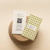 Retro Green Wavy Checkered Trendy Boho QR Code Visitenkarte