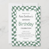 Retro Green Wavy Karo Geburtstag Einladung (Vorderseite)
