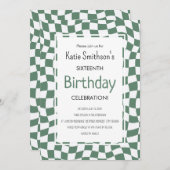 Retro Green Wavy Karo Geburtstag Einladung (Vorne/Hinten)