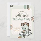 Retro Green Yellow Pastel Baby Dragon Geburtstag Einladung (Vorderseite)