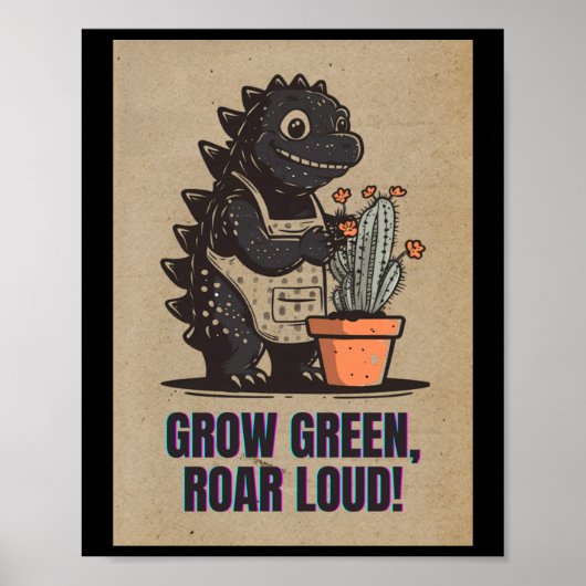 Retro Greenzilla – Cute Godzilla Gardening Sticker Poster (Vorne)