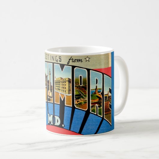 Retro Greeting from Baltimore Mug Kaffeetasse (VorderseiteRechts)