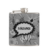 Retro Grey Custom Comic Book Pattern Personalised Flachmann (Vorderseite)